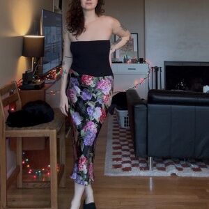 Victor Costa Floral 100% Silk Maxi Skirt